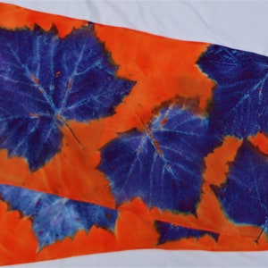 silk crepe scarf large long sycamore leaf orange purple blue hand painted unique morgansilk scarves bold color image 7