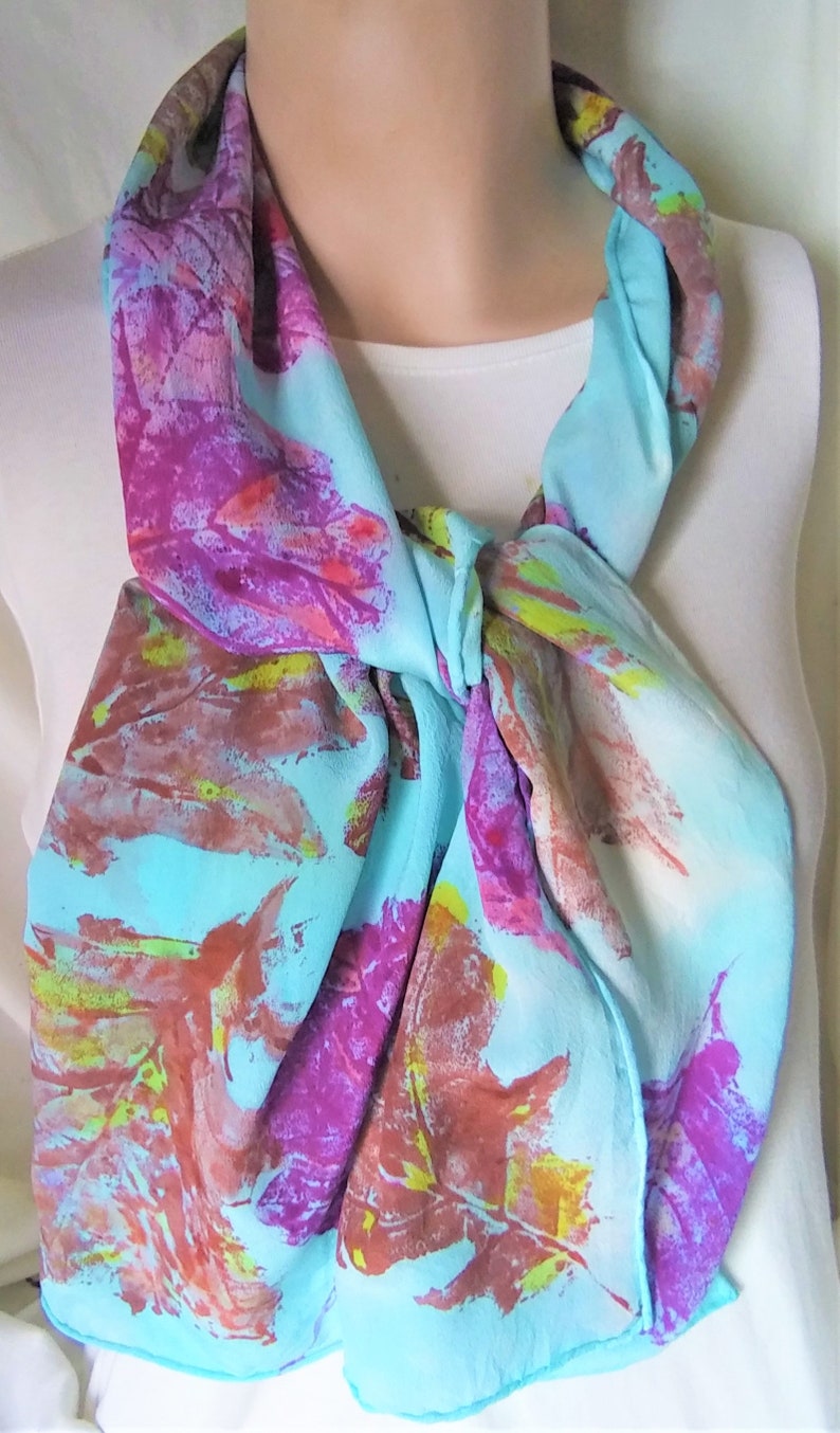 long silk crepe scarf hand painted oak leaves morgansilk unique fall winter image 3