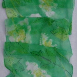 silk scarf hand painted chiffon Oak Leaf Hydrangea morgansilk wearable art green emerald white floral unique image 8