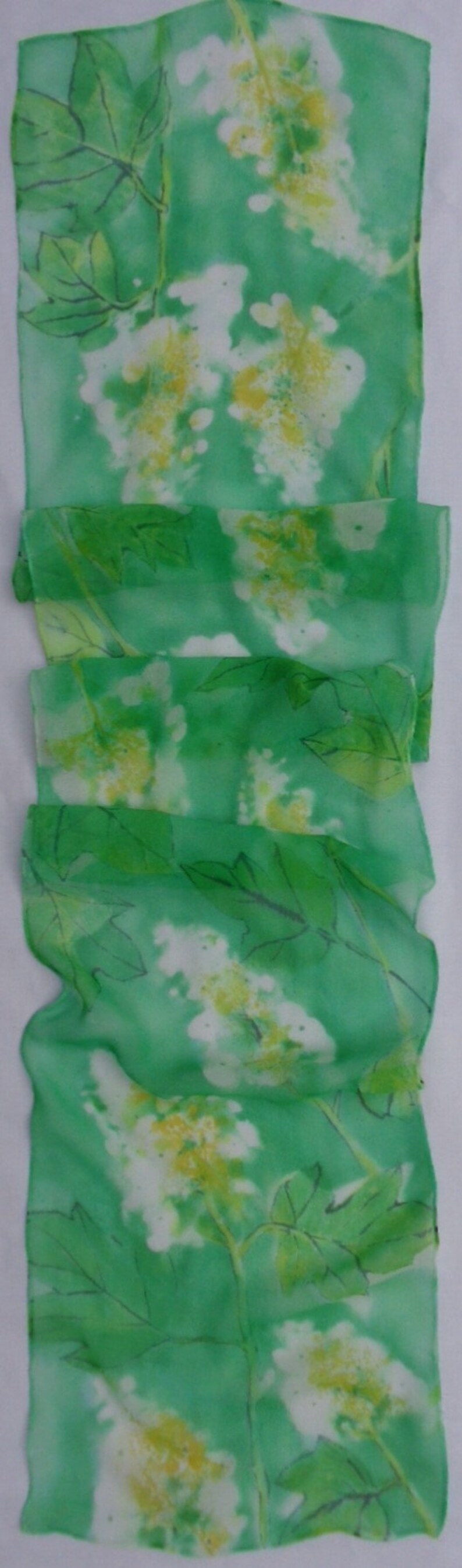 silk scarf hand painted chiffon Oak Leaf Hydrangea morgansilk wearable art green emerald white floral unique image 8