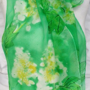 silk scarf hand painted chiffon Oak Leaf Hydrangea morgansilk wearable art green emerald white floral unique image 3