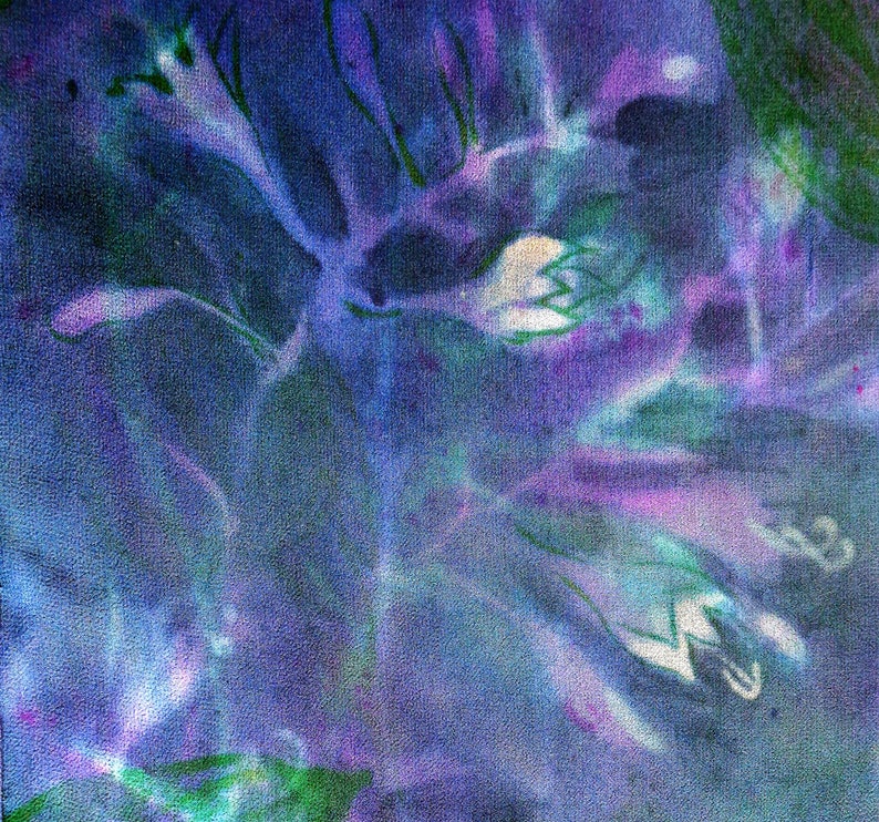 silk scarf hand painted Hosta Moonlight unique extra long chiffon wearable art lavender jade green white floral image 2