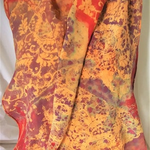long silk crepe scarf hand painted WAR morgansilk unique wearable art