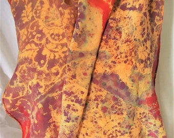 long silk crepe scarf hand painted WAR morgansilk unique wearable art