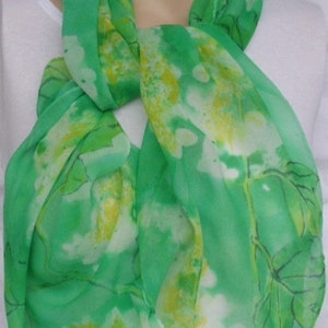 silk scarf hand painted chiffon Oak Leaf Hydrangea morgansilk wearable art green emerald white floral unique image 4