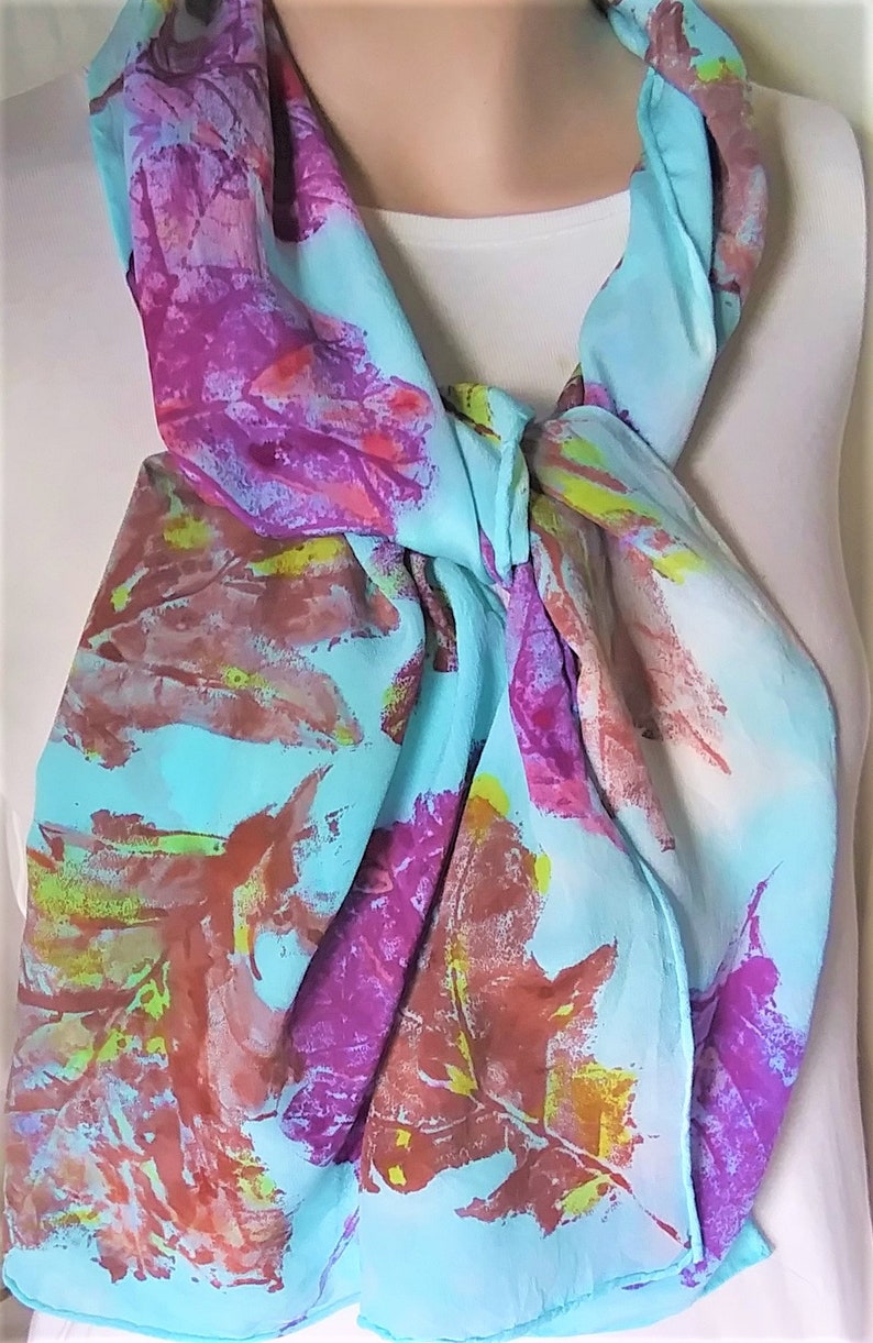 long silk crepe scarf hand painted oak leaves morgansilk unique fall winter image 6