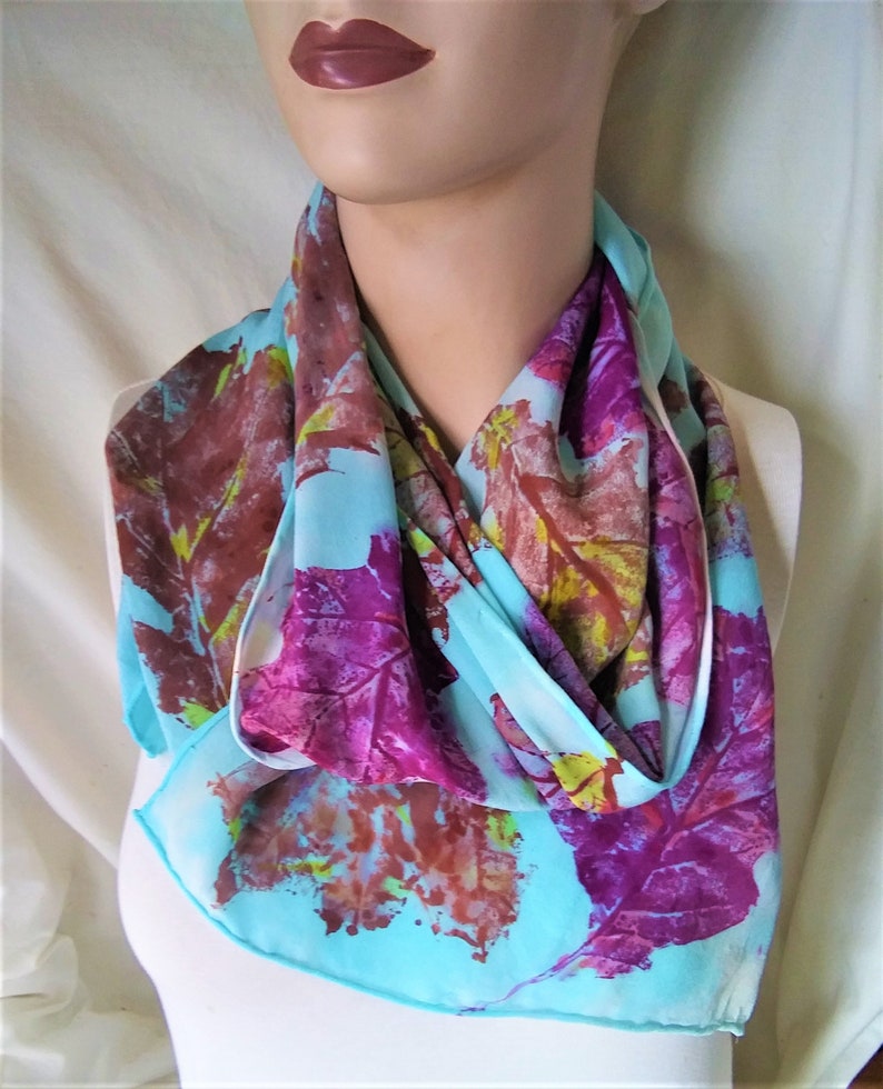 long silk crepe scarf hand painted oak leaves morgansilk unique fall winter image 1