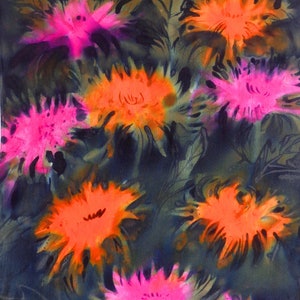 silk crepe scarf Storm Mums hand painted unique pink orange black wearable art women atumn winter original design image 6