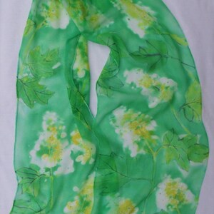 silk scarf hand painted chiffon Oak Leaf Hydrangea morgansilk wearable art green emerald white floral unique image 1