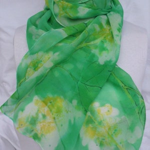 silk scarf hand painted chiffon Oak Leaf Hydrangea morgansilk wearable art green emerald white floral unique image 9
