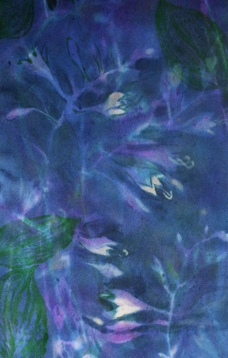 silk scarf hand painted Hosta Moonlight unique extra long chiffon wearable art lavender jade green white floral image 8