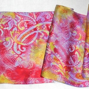 silk scarf long hand painted Paisley lavender red gold unique luxury wearable art men women charmeuse satin image 7