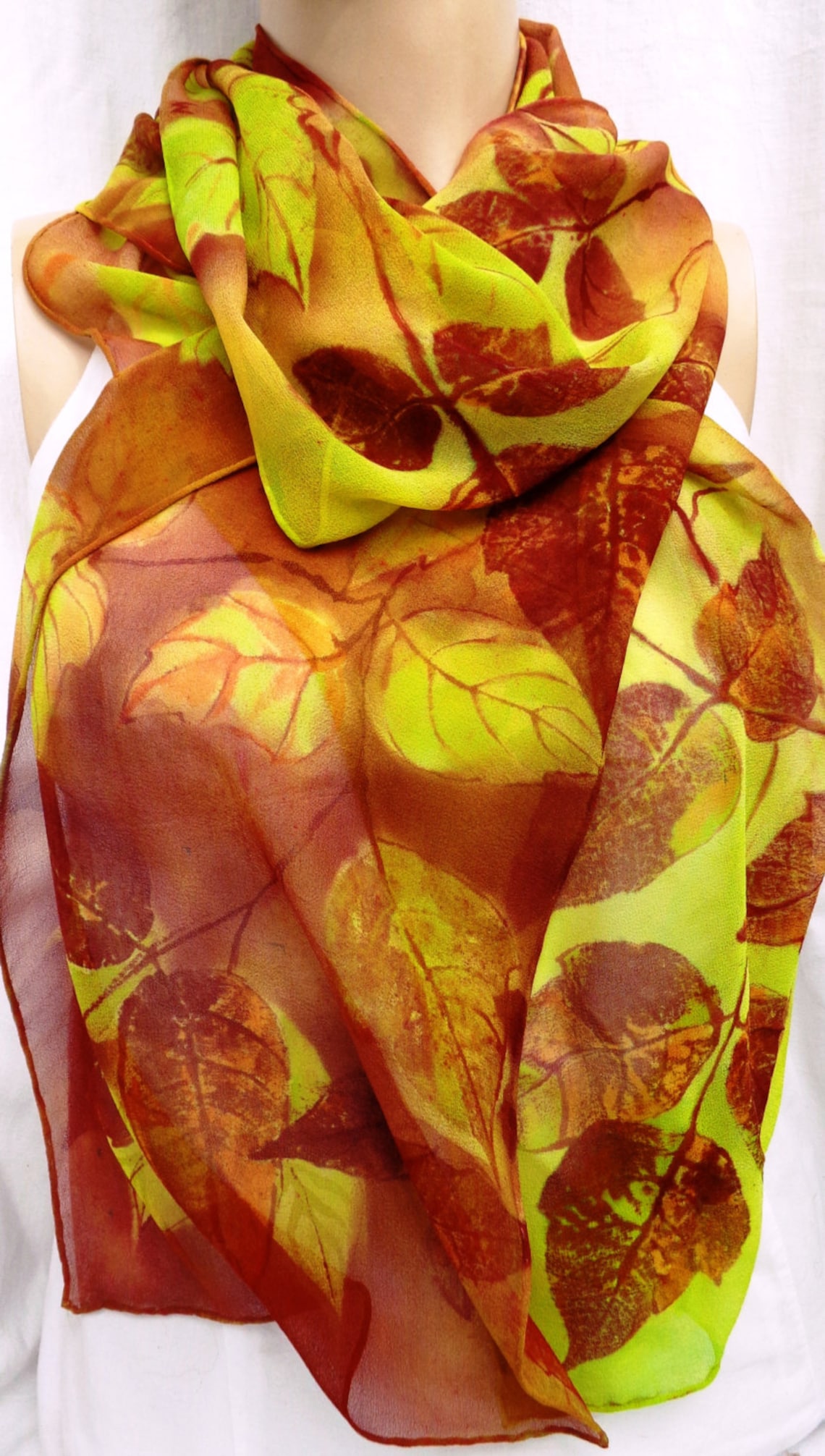 Silk Scarf Extra Long Chiffon Poison Ivy Hand Painted Unique - Etsy