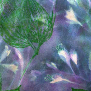 silk scarf hand painted Hosta Moonlight unique extra long chiffon wearable art lavender jade green white floral image 9