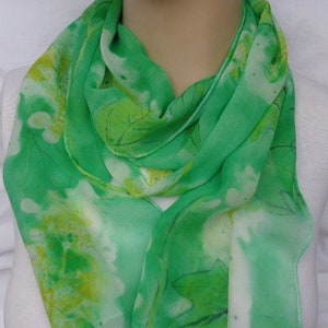 silk scarf hand painted chiffon Oak Leaf Hydrangea morgansilk wearable art green emerald white floral unique image 5