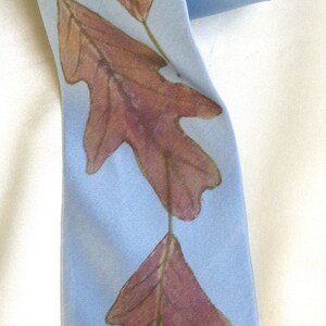 silk necktie Oak Leaves blue sky men unique luxury hand painted image 5