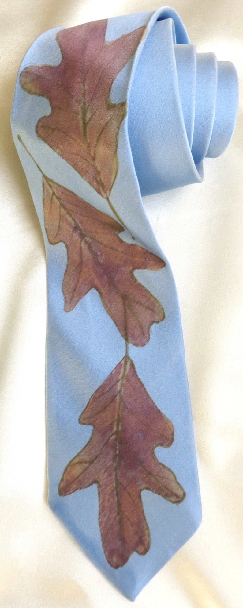 silk necktie Oak Leaves blue sky men unique luxury hand painted image 5
