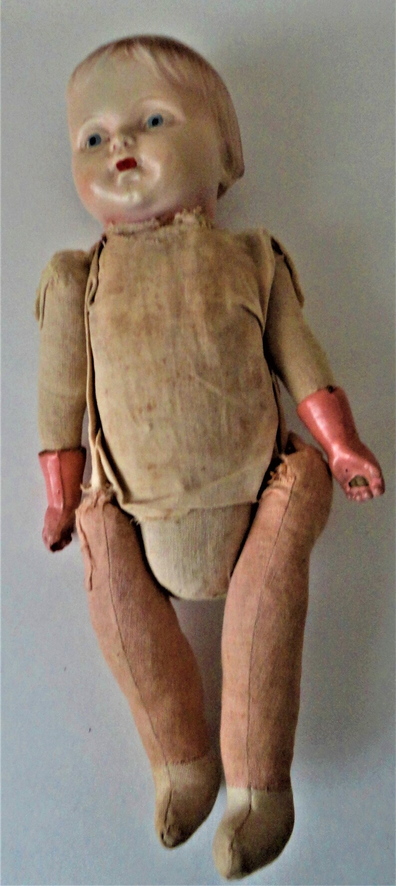 Antique doll sawdust bisque complete baby rare collectible Etsy