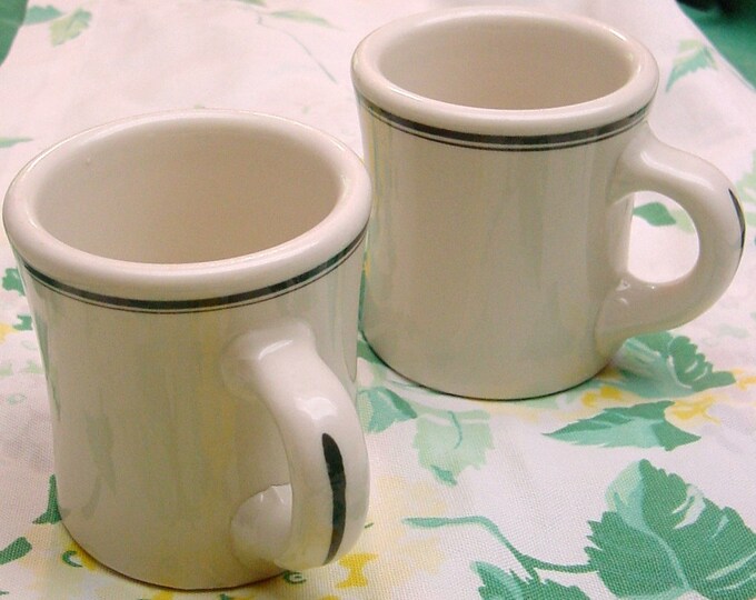 TWO DINER MUGS Heavy Restaurant China Coffee Mugs With Green Etsy