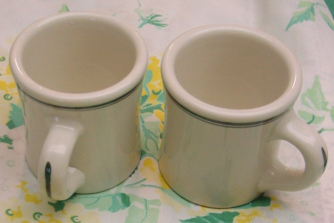 TWO DINER MUGS heavy restaurant china coffee mugs with green Etsy