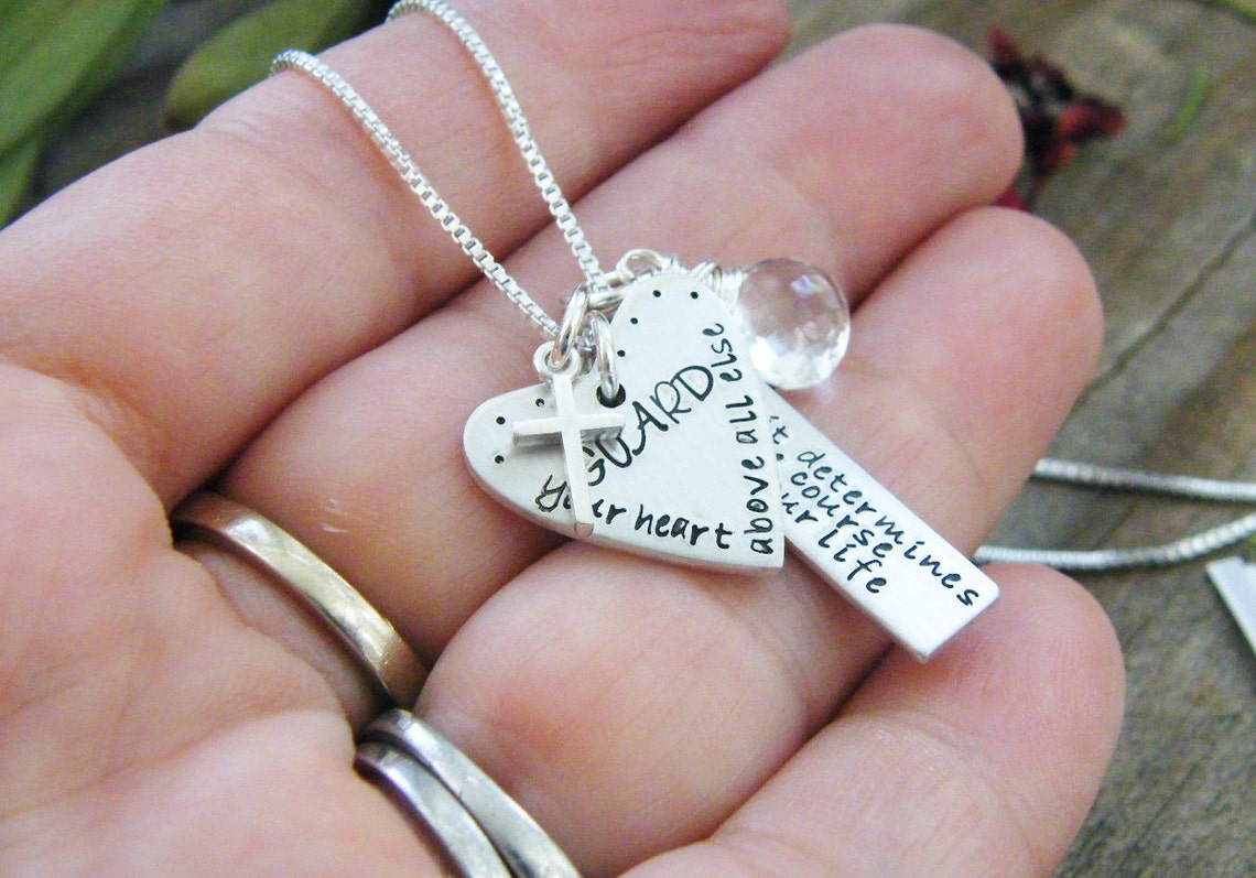 Guard your heart necklace sterling silver hand stamped with Etsy