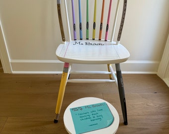 Classroom Chair -- painted for teacher/student with crayons and pencils. *No shipping! For Raleigh NC pickup ONLY*