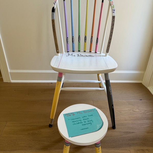 Classroom Chair -- painted for teacher/student with crayons and pencils. *No shipping! For Raleigh NC pickup ONLY*