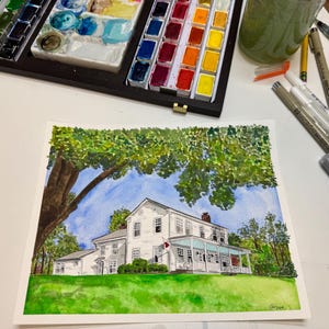 Custom Watercolor House Portrait: Hand-Painted Building Art