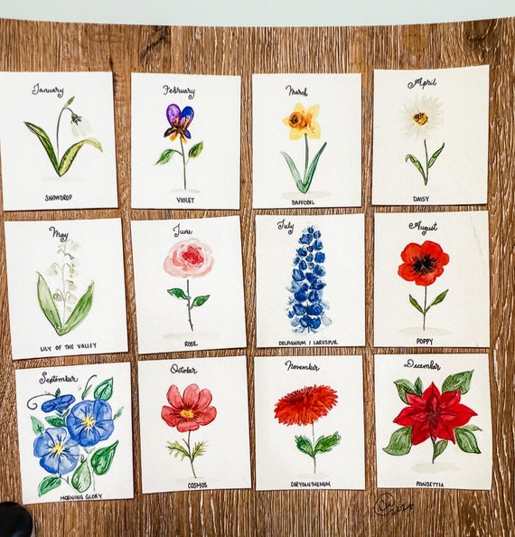 Handmade Watercolor Birth Month Flower Painting: Custom Floral Art