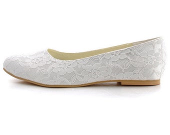 Lace Wedding Shoes Flat Closed Toe Lace Shoes Pearls