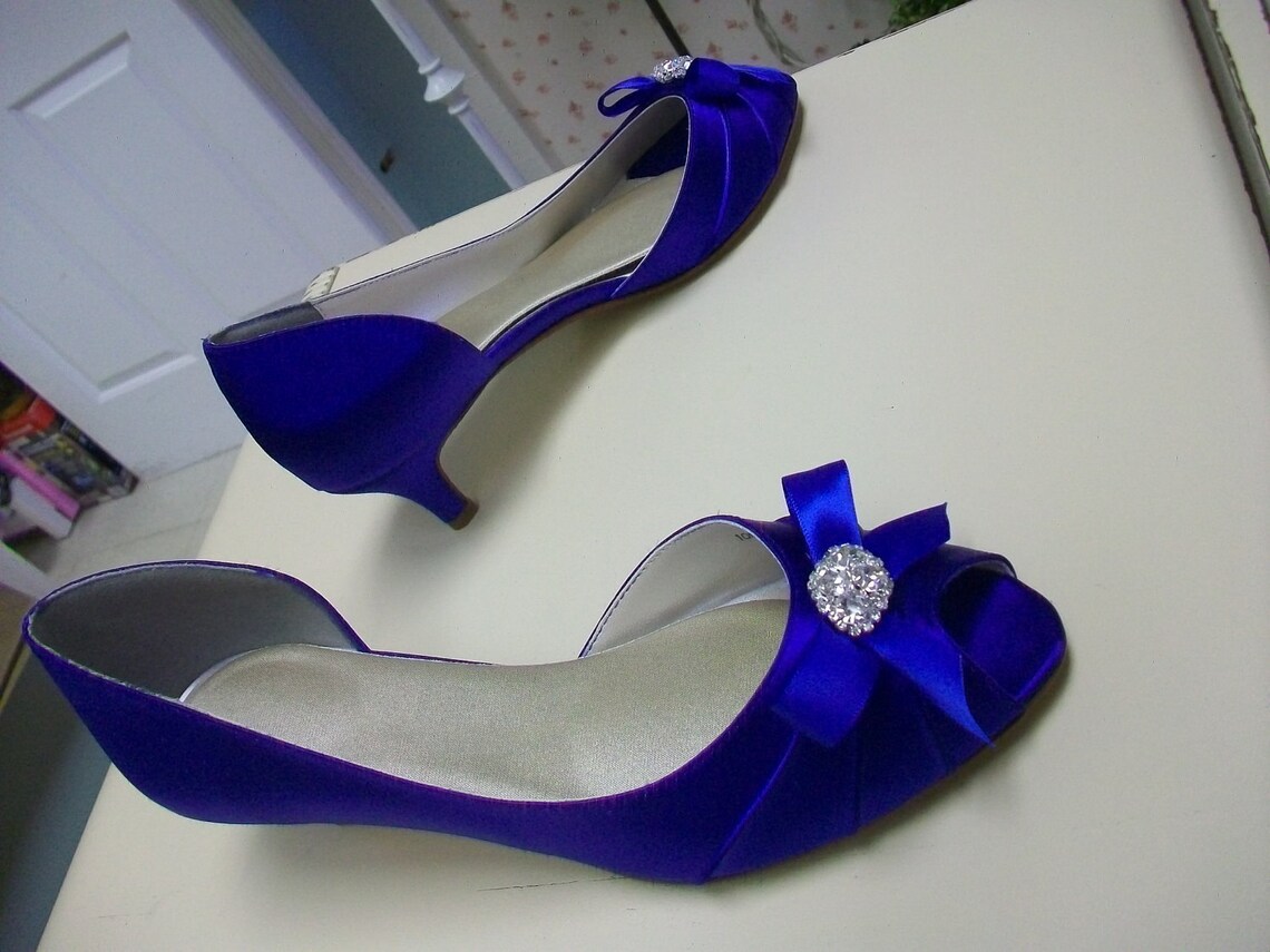 Wedding Shoes Blue Shoes Ribbon Bow Shoes Sapphire Blue Etsy
