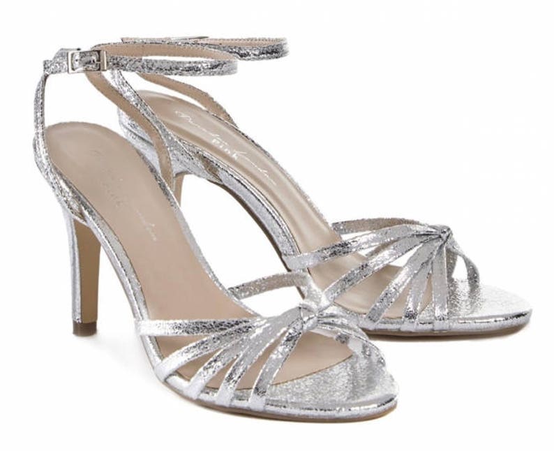 Silver Sandals Wedding Shoes Bridal Shoes Silver Wedding Etsy