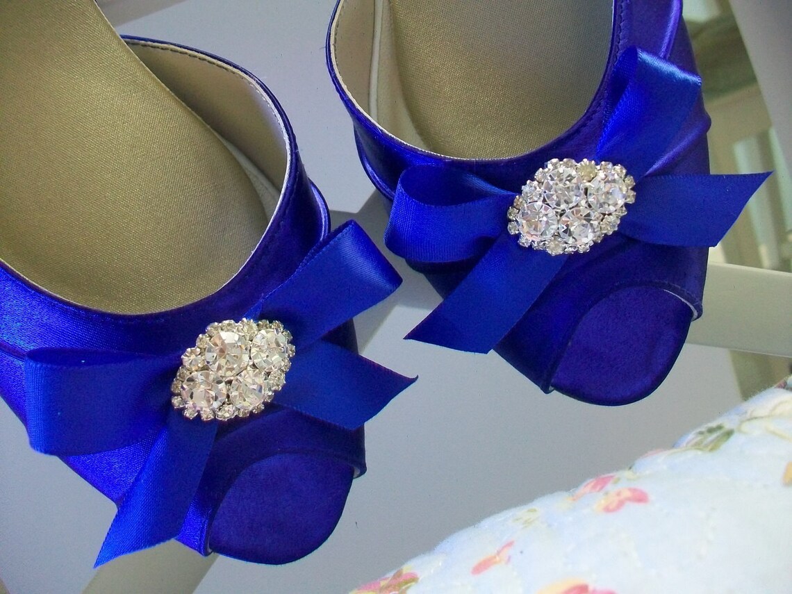 Wedding Shoes Blue Shoes Ribbon Bow Shoes Sapphire Blue Etsy