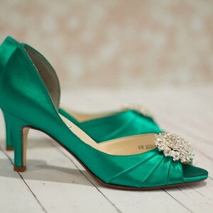Emerald Green Shoes Wedding Bridal Heels Crystals | Etsy