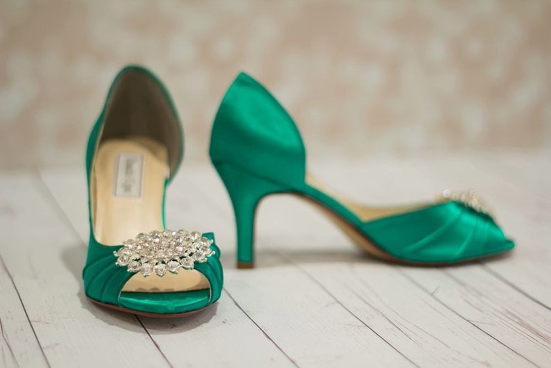 Emerald Green Shoes Wedding Bridal Heels Crystals Etsy