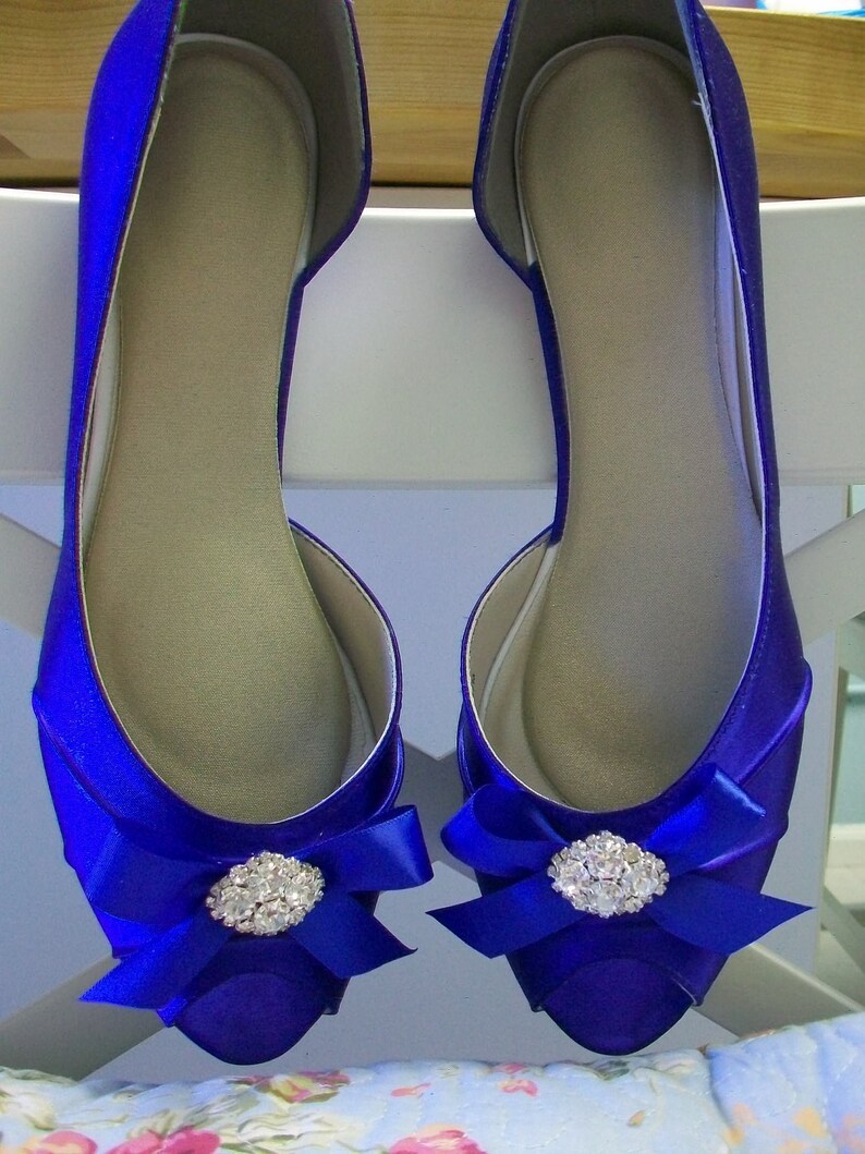 Wedding Shoes Blue Shoes Ribbon Bow Shoes Sapphire Blue Etsy