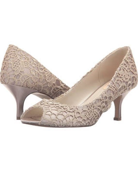 Taupe Lace Wedding Shoes Medium Heel Etsy