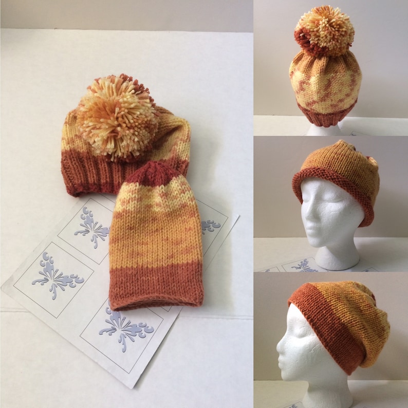 Hand Knitted Hats Large Pompom or Slouchy Beanie Hat Butterscotch Yellow Hand Knit Hats Sale Free Shipping