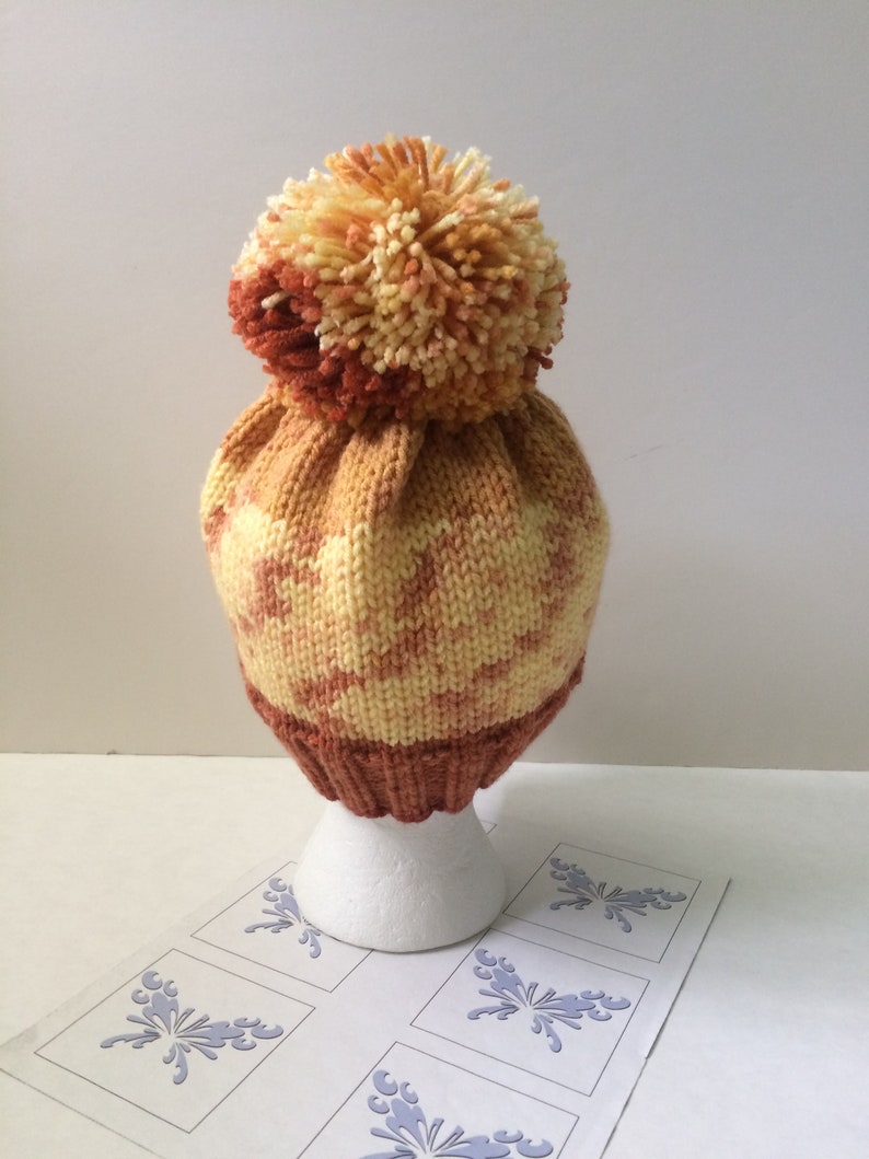 Hand Knitted Hats Large Pompom or Slouchy Beanie Hat Butterscotch Yellow Hand Knit Hats Sale Free Shipping