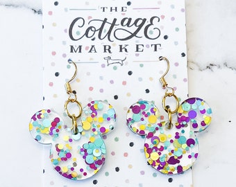 Mickey Mouse Inspired Purple Polka Dot Confetti Dangle Earrings - Mardi Gras Ready - Cute Disney Jewelry - Hypoallergenic - The Perfect Gift