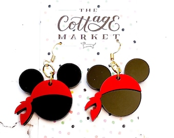 Mickey Pirate Themed Dangle Earrings - Acrylic Dangles, Perfect Gift Under 10 Dollars, Disney Cruise Inspired, Pirates of the Caribbean