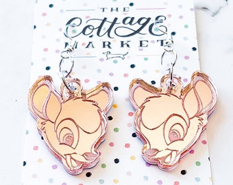 Bambi Inspired Mirrored Acrylic Dangle Earrings - Rose Gold, Hypoallergenic, Disney World, Disneyland, Perfect Gift, Under 10 Dollars,