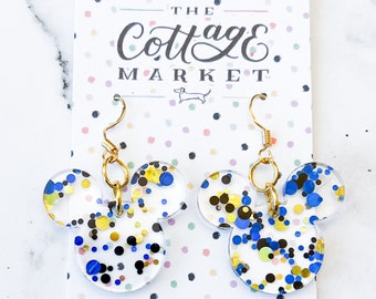 Mickey Mouse Blue Polka Dot Confetti Dangle Earrings - Disney Cruise & Park Inspired - Hypoallergenic - The Perfect Gift