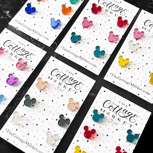 Set of 3 Mirrored Mickey Head Studs in 12 Colors - Disney Jewelry, Mickey Inspired Earrings, Mouse Studs, Disney Fan Gift