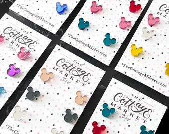 Juego de 3 pendientes de Mickey con espejo en 12 colores: joyería Disney, pendientes inspirados en Mickey, pendientes de ratón, regalo para fans de Disney.