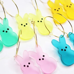 Peep Earring Hoops Your Choice Of Color, Easter Bunny Acrylic Peep Dangle Earrings, Peep Earrings, Peep hoop Earrings, Easter Bunny Earrings