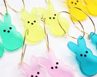 Peep Earring Hoops Your Choice Of Color, Easter Bunny Acrylic Peep Dangle Earrings, Peep Earrings, Peep hoop Earrings, Easter Bunny Earrings