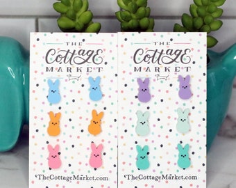 Set of 3 Bunny Earrings Your Choice of Colors, Peeps Stud Earrings, Easter Earrings, Candy Earrings, Rabbit Earrings,  Bunny Earrings Studs