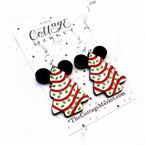 Little Debbie Inspired Mickey Christmas Tree Earrings - Laser-Cut Wood - Hypoallergenic Findings - Disney Park Jewelry - Disney Christmas