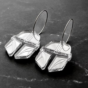 Mirrored Acrylic Mando The Mandalorian Helmet Hoop Earrings - Lightweight Star Wars Jewelry